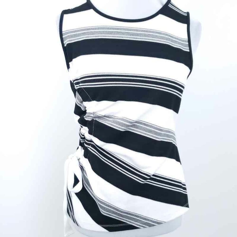 Halogen Career Tank Side Ruching Black White SMALL Sleeveless Shirt Blouse